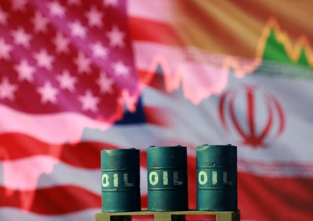US and Iranian flags, 3D printed oil barrels and rising stock graph are seen in this illustration taken March 23, 2026.
