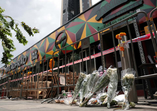 Aftermath of a deadly fire at a pub in Bangkok.