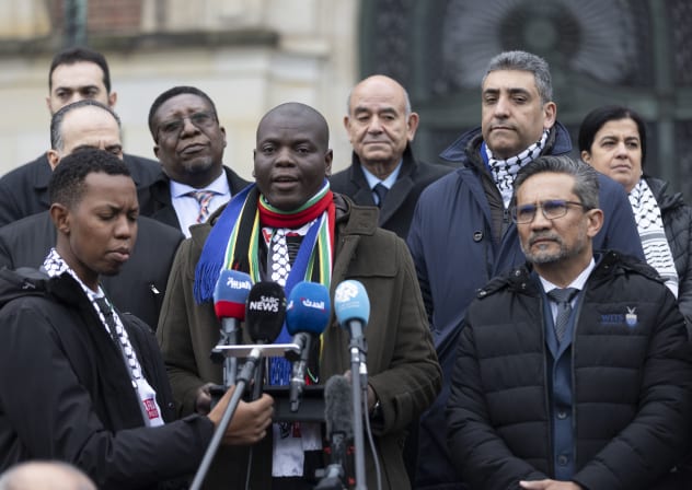 Ronald Lamola, South African justice minister, is seen outside the International Criminal Court after his government filed an indictment against Israel in January 2024. Jewish South Africans say there is a huge gap between the actions of the government and how the community feels inside the country.