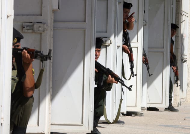Palestinian Security Forces, who have been trained under US General Keith Dayton in Jordan, train in the West Bank city of Nablus on August 13, 2009.