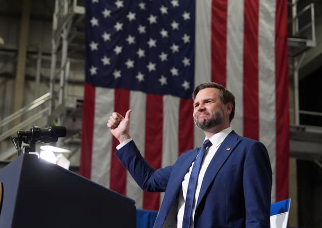 US Vice President JD Vance arrives to discuss anti-fraud initiatives during a visit to Wisconsin Air National Guard's 128th Air Refueling Wing at Milwaukee Mitchell Airport in Milwaukee, Wisconsin, US July 8, 2026.