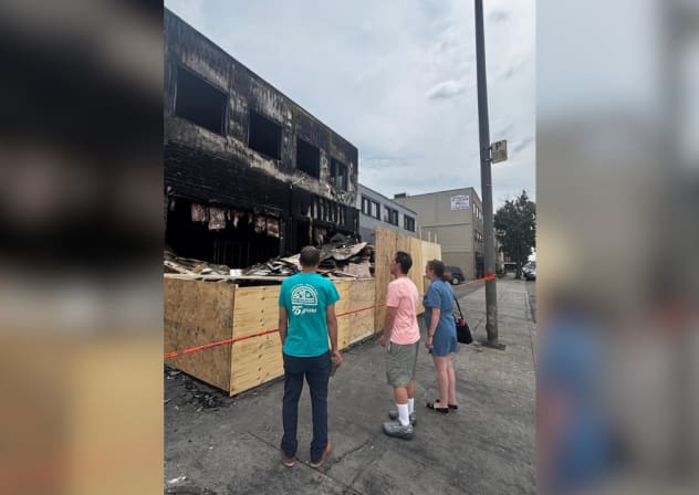 Outside of Nöam, kosher Montreal restaurant, which was targeted in a suspected arson attack, August 2, 2026.