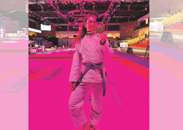  ISRAEL'S Noga Reshef receives her gold medal at the Under-21 Jiu-Jitsu World Championships in Abu Dhabi. 