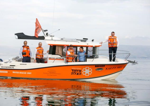 United Hatzalah ambulance boat in the Sea of Galilee. 