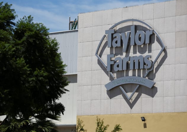 The logo of US supplier Taylor Farms at the company's installations following the temporary closure announced by Taylor Farms, in Doctor Mora, Guanajuato state, Mexico, July 24, 2026.