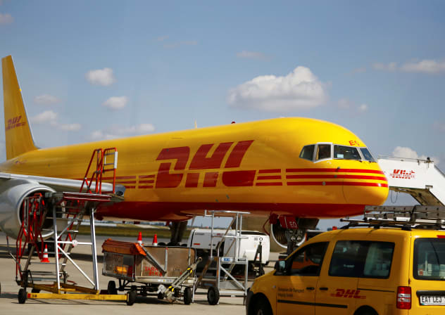 A DHL Boeing 757 cargo airplane is pictured at the Leipzig/Halle airport in Schkeuditz, Germany, August 21, 2019.