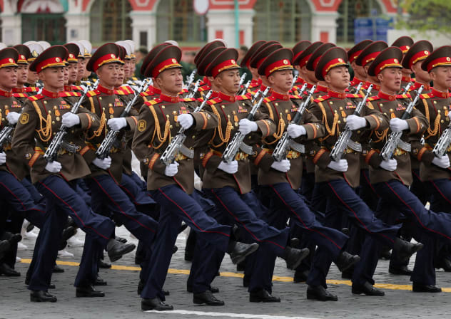 North Korean service members march during a military parade on Victory Day, marking the 81st anniversary of the victory over Nazi Germany in World War Two, in central Moscow, Russia, May 9, 2026.