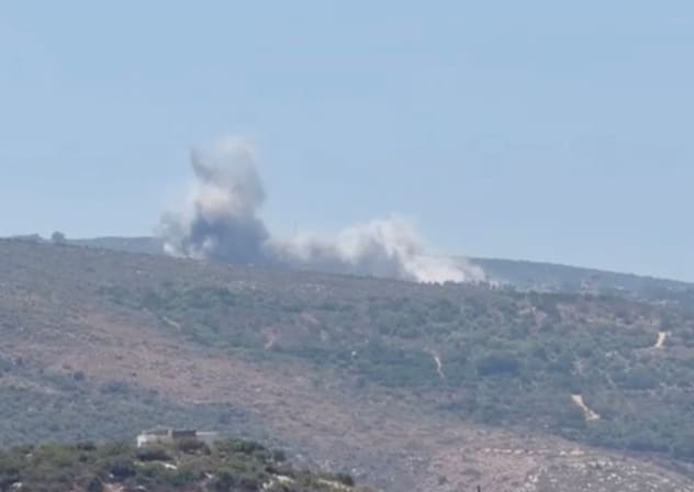 Smoke rises from a hill following Israeli air strikes, after the Israeli military issued an evacuation warning to the village of Mansouri, Lebanon, August 5, 2026.