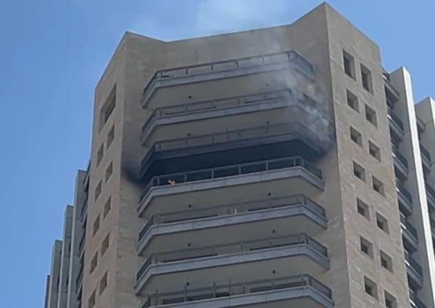 A fire inside a building in downtown Jerusalem. August 12, 2026.