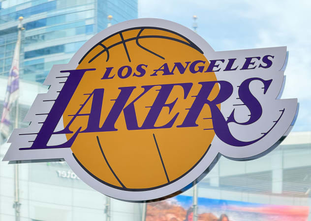 The Lakers logo is displayed outside Crypto.com Arena, home of the NBA's Los Angeles Lakers, on August 12, 2026 in Los Angeles, California. 