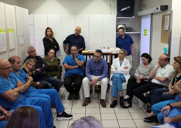 Health Ministry Director General Moshe Bar Siman Tov speaks with staff at Rambam Health Care Campus.