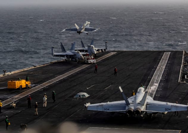 An F/A-18E Super Hornet, assigned to Strike Fighter Squadron 151, launches from the flight deck of Nimitz-class aircraft carrier USS Abraham Lincoln during the ongoing conflict with Iran July 31, 2026.
