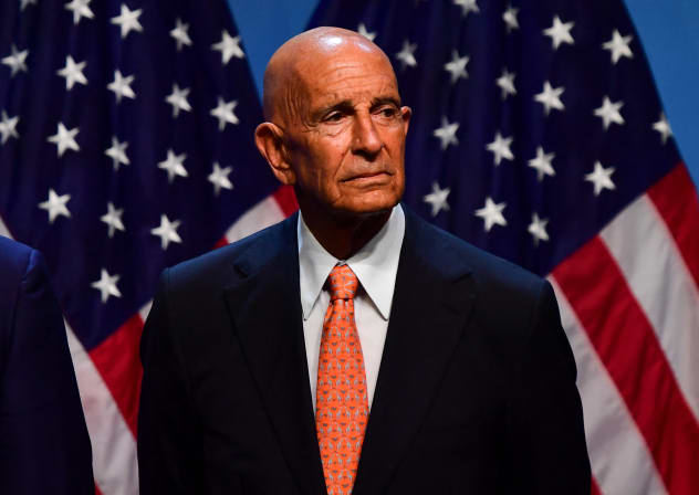S Ambassador to Turkey Tom Barrack accompanies US President Donald Trump (not seen) during a press conference following the annual NATO Summit at Presidential Complex in Ankara, Turkey on July 8, 2026; illustrative