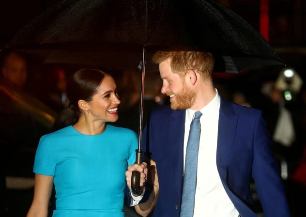 Britain's Prince Harry and his wife Meghan, Duchess of Sussex, arrive at the Endeavour Fund Awards in London, Britain, March 5, 2020. 