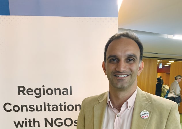 IRANIAN DISSIDENT Heydarian attends a regional NGO consultation in Geneva. He is now living in hiding while appealing Switzerland’s rejection of his asylum application. 