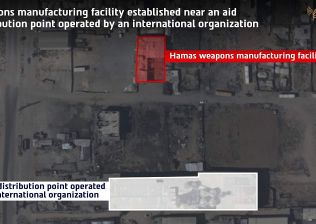 Weapons manufacturing facility established near an aid distribution point. 