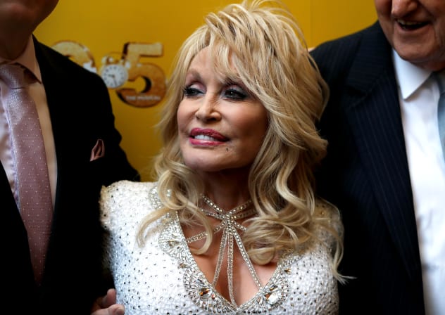 Dolly Parton arrives for the West End debut of Dolly Parton's '9TO5 The Musical' at the Savoy Theatre, in London, Britain February 17, 2019. 