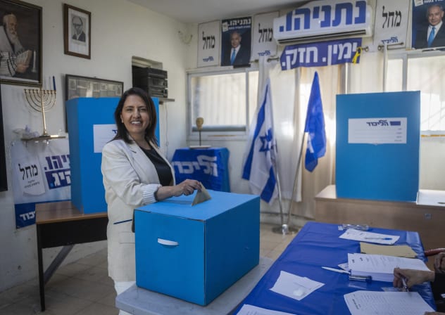 Gila Gamliel, Innovation, Science and Technology Minister, casts her vote at a polling station during the Likud party’s internal elections in Jerusalem, July 27, 2026. 