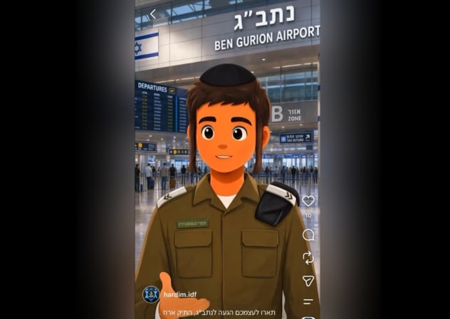 In a video published in August 2026, the AI-generated figure dubbed "Dudi the Explainer" tells haredi draft dodgers that they can avoid arrest at the airport en route to Uman for Rosh Hashanah.