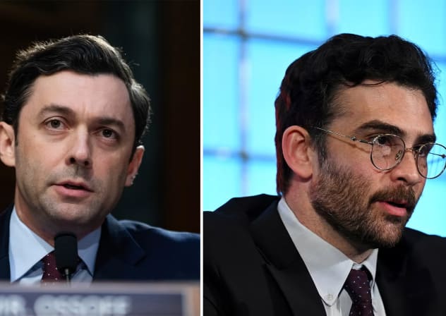 Georgia Sen. Jon Ossoff (left), who is Jewish, joined a chorus of Democrats who distanced themselves from anti-Israel streamer Hasan Piker (right).