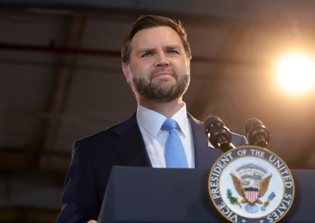 US Vice President JD Vance delivers remarks at CompoTech, a defense technology and advanced manufacturing company, in Brewer, Maine on August 24, 2026. 