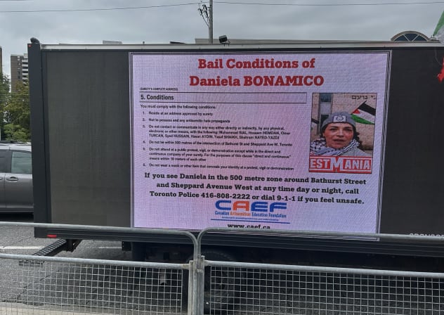 Billboard truck calls out antisemitism in neighborhoods targeted weekly by pro-Palestinian protesters on August 30, 2026.