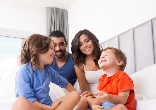 Family vacation at a hotel, illustration.