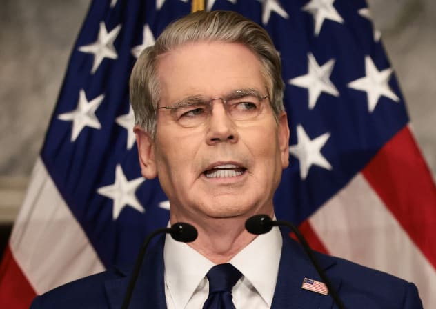 US Treasury Secretary Scott Bessent speaks during a press conference to outline further sanctions against Iran, at the Treasury Department in Washington, DC, US, August 24, 2026. 