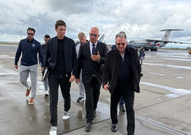 Russian presidential envoy Kirill Dmitriev walks with US special representatives Jared Kushner and Steve Witkoff upon their arrival at Vnukovo International Airport in Moscow, Russia, September 5, 2026.