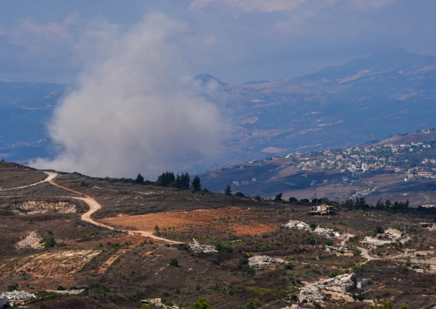 Smoke rises following an explosion during the destruction of infrastructure along the Israel-Lebanon border. August 31, 2026.