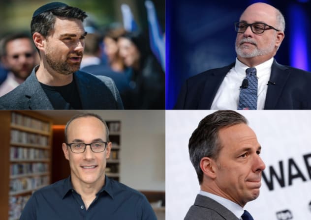 (L-R, clockwise):  Ben Shapiro, Mark Levin, Jake Tapper, and Dan Senor