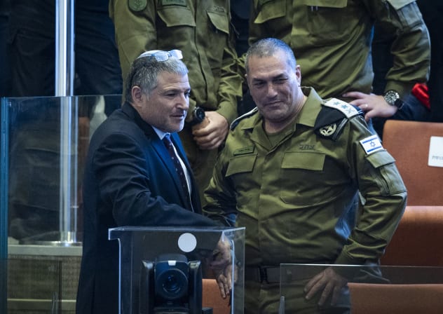   Shin Bet Director David Zini seen with IDF chief Eyal Zamir during a special plenum session in honor of US President Donald Trump at the Knesset, in Jerusalem, October 13, 2025