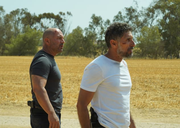 YAAKOV ZADA-DANIEL (right) and Lior Raz in Season Five of ‘Fauda.'