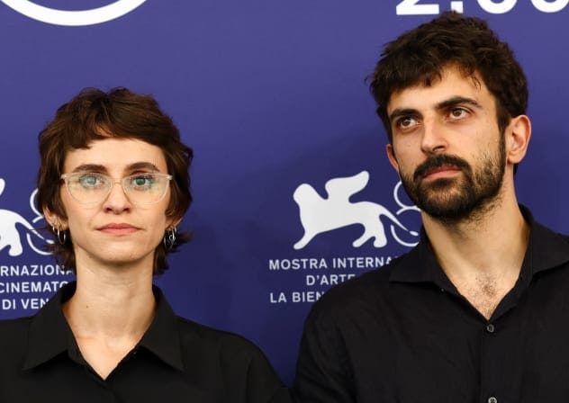Directors Yuval Abraham and Rachel Szor pose during a photocall for the documentary "Naza" in Competition, at the 83rd Venice International Film Festival, in Venice, Italy, September 10, 2026.