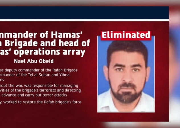 The IDF and ISA killed Hamas’s Rafah Brigade commander, Nayal Abu Obeid, in a strike in the southern Gaza Strip on September 15, 2026.