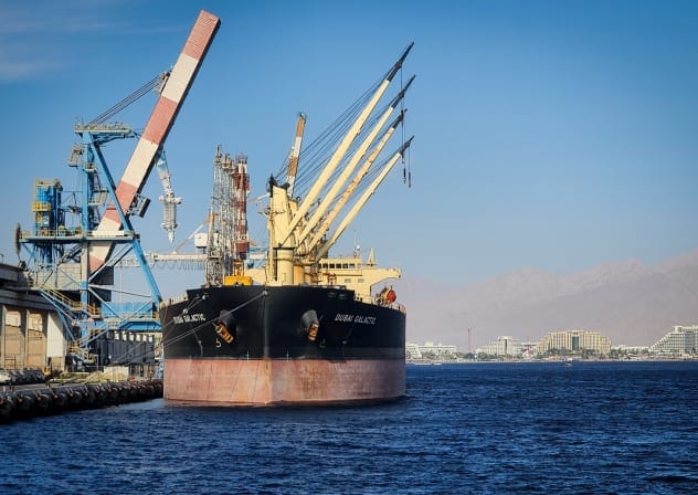 Ships by the Eilat port, Red Sea, on January 03, 2024.