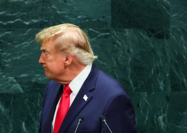 US President Donald Trump reacts as he addresses the 81st United Nations General Assembly at UN headquarters in New York City, US, September 22, 2026.