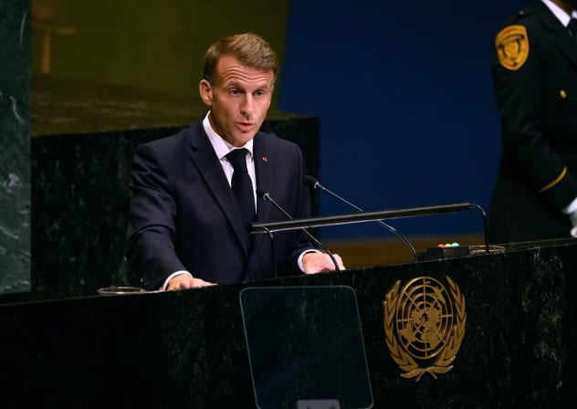 French President Emmanuel Macron speaks during the 81st session of the United Nations General Assembly at the UN Headquarters on September 22, 2026 in New York City.