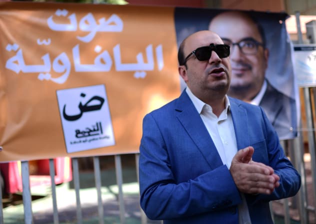 Head of the Balad party MK Sami Abu Shehadeh arrives to cast his vote a voting station, on November 1, 2022; illustrative.