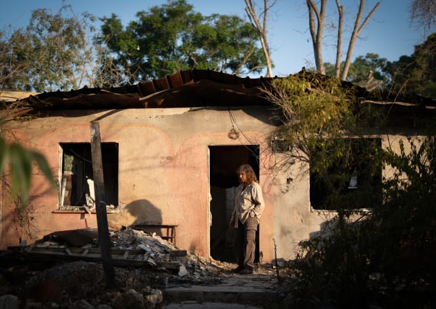 Israeli families from kibbutz Nir Oz who's houses were burned in the October 7 massacre, visit their old homes before they're destroyed in order to be rebuilt. August 30, 2026.