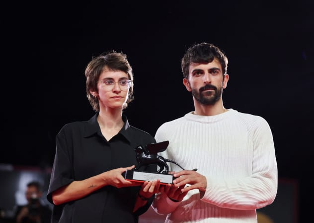 Directors Yuval Abraham and Rachel Szor receive the Special Jury Award for "Naza" during the closing ceremony of the 83rd Venice International Film Festival, Italy, September 12, 2026.
