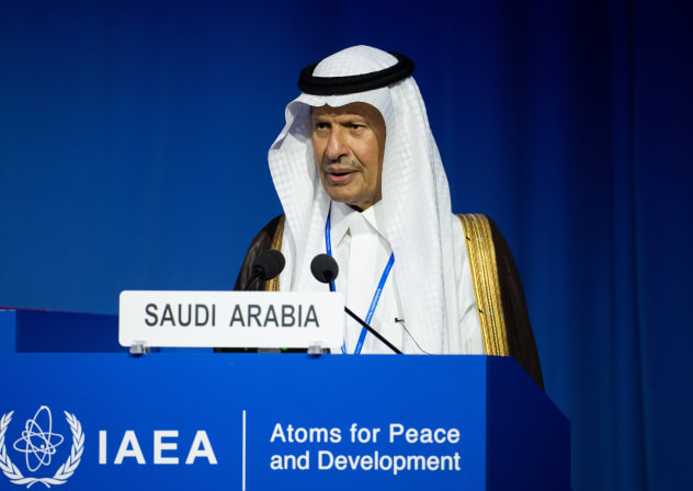 Saudi Arabia's Minister of Energy Prince Abdulaziz Bin Salman Al Saud speaks during the 69th annual International Atomic Energy Agency (IAEA) general conference on September 15, 2025 in Vienna, Austria.