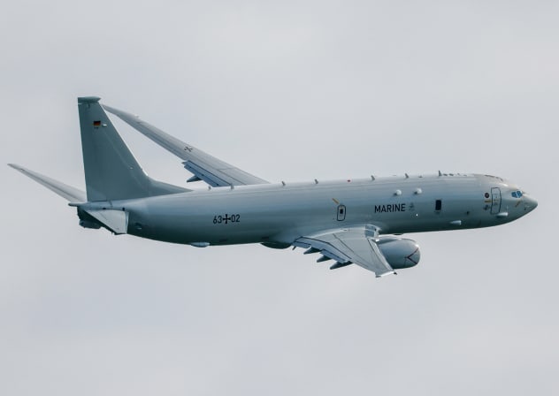 A Boeing P-8 Poseidon reconnaissance aircraft of the German forces is pictured during the Armed Forces Day at the Nordholz Naval Airbase in Nordholz, Germany, on June 06, 2026. Along with nine other locations, Nordholz hosts the Armed Forces Day 2026.
