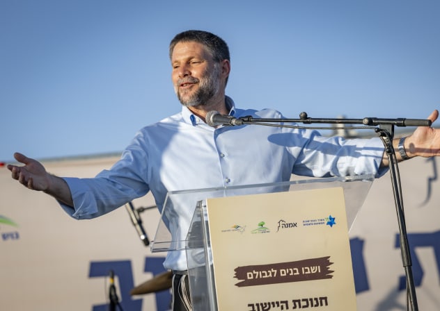 Finance Minister Bezalel Smotrich attends a ceremony marking the establishment of the new Israeli settlement of Ma’ale Arugot in Gush Etzion, in the West Bank, September 2, 2026.