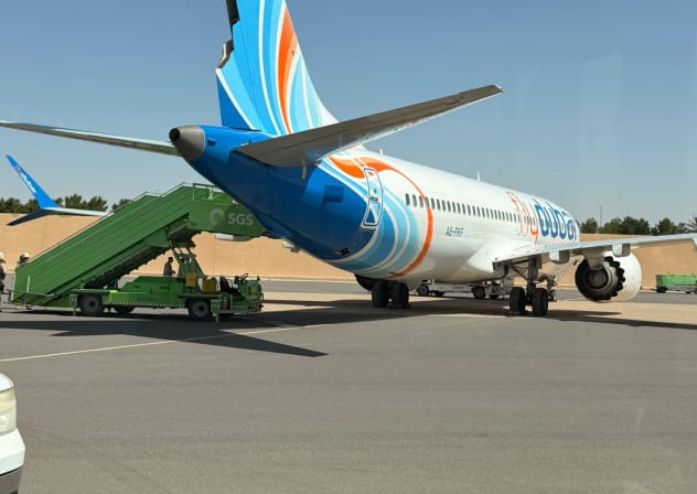 Damaged tail section of flydubai flight 1073