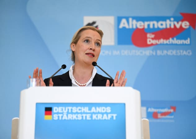 Co-leader of the Alternative for Germany party (AfD) and AfD's parliamentary group Alice Weidel speaks during a press conference on the occassion of a parliamentary group meeting ahead of the Bundestag sitting week in Berlin, Germany October 6, 2026.