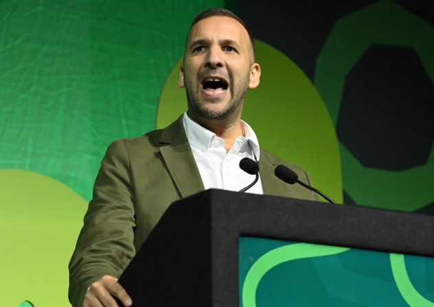Green Party leader Zack Polanski delivers a speech during the Green Party autumn conference at the Brighton Centre in East Sussex, Oct. 2, 2026.