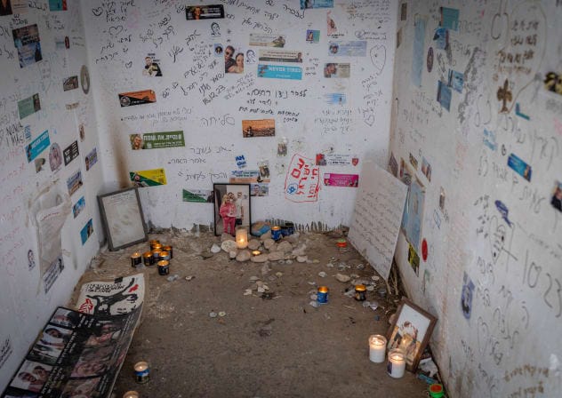 A view of a roadside bomb shelter where dozens of festivalgoers were murdered during the October 7 massacre, near the Israeli border with the Gaza Strip, October 7, 2026. 