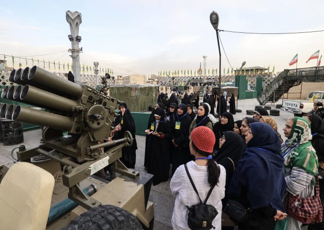 Iranian women attend a military course for volunteers at the Janfada ("Sacrifice for the Homeland") training camp set up in Imam Hussein square in Tehra on October 6, 2026. 