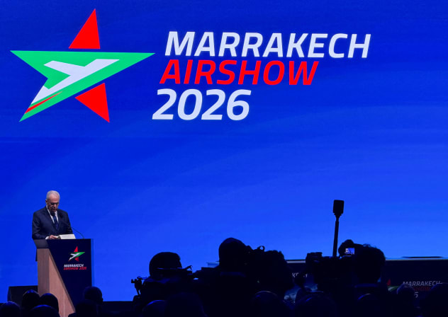 Abdellatif Loudiyi, Morocco's defence administration minister, speaks at the Marrakech Airshow in Marrakesh, Morocco, October 7, 2026.